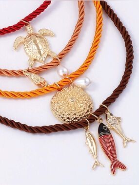 4 Pieces Gold-Tone Multi-Color Rope Charm Bracelet Set - Sea Life Charms NWOT
